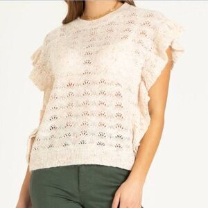 Another Love Boxy Fit Crewneck Open Knit Sweater Top Size Small‎ Cottagecore